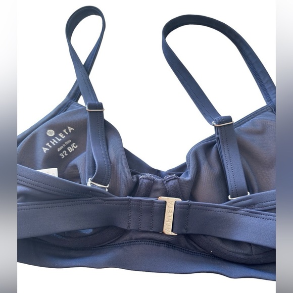 Athlete High Waisted Bikini Knot Scoop Neck Swimsuit Two Pieces Small Navy Blue - Picture 6 of 13